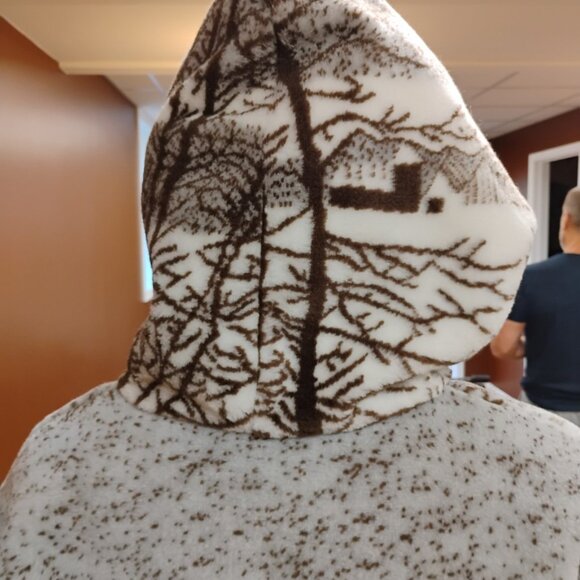 Hooded Winter Forest Print Coat | Fleece Toggle Jacket | Cottagecore Artwear - Picture 4 of 11